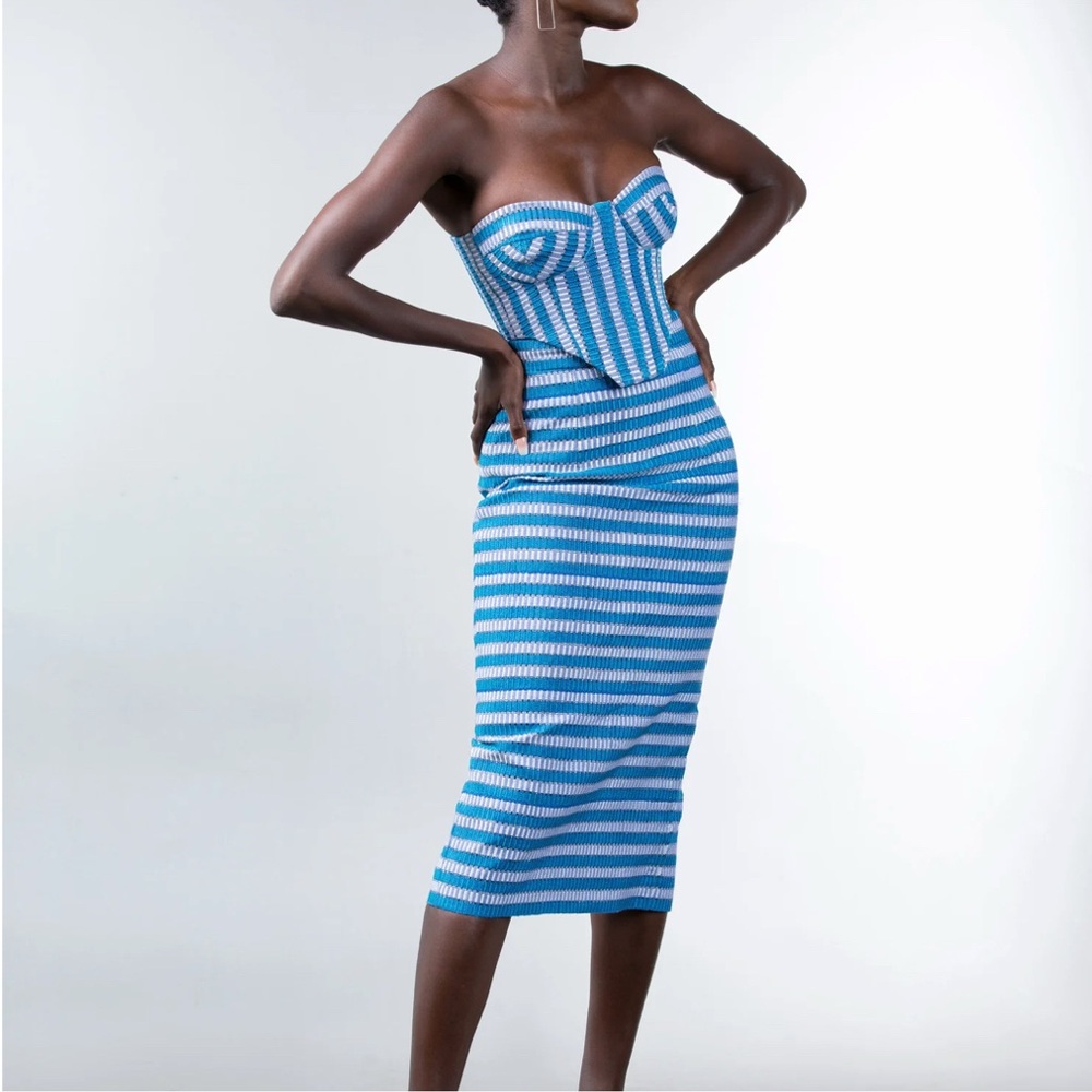 iLORM Blue and White Kente Pencil Skirt Set
